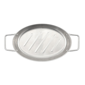 Stainless Steel Oval <b>Grill</b> Pan 41x21x3.5cm Durable <b>Flat</b> Bottom For Outdoor Grilling Meat Fish Seafood Vegetables - Product Image 1