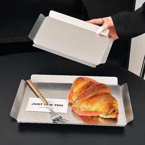Plateau de service rectangulaire en acier inoxydable, plateau vintage, plateau pour le petit-déjeuner, plateau pour les collations et les desserts, pour café, restaurant, salon de thé - Product Image 1