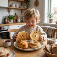 Peluche de Croissant y Bagel Kawaii con Extremidades 3D y Textura Realista de Pan para Decoración Creativa de Cafeterías