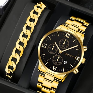 Pulsera de moda Brazalete Hombre Relojes de cuarzo de negocios Conjunto de reloj de cuarzo y conjuntos de joyas para hombre - Product Image 1