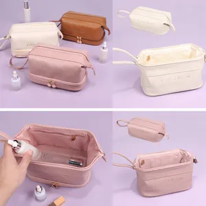 Dichos Cosmetic Bag Custom Travel Fashion Color Portable Storage Bag Customized Logo Waterproof Toiletry PU Cosmetic Bag