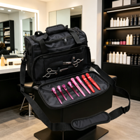 Sac de rangement multifonctionnel pour la beauté et la coiffure, best-seller transfrontalier, en polyester noir avec fermeture éclair, pochette à outils portable pour