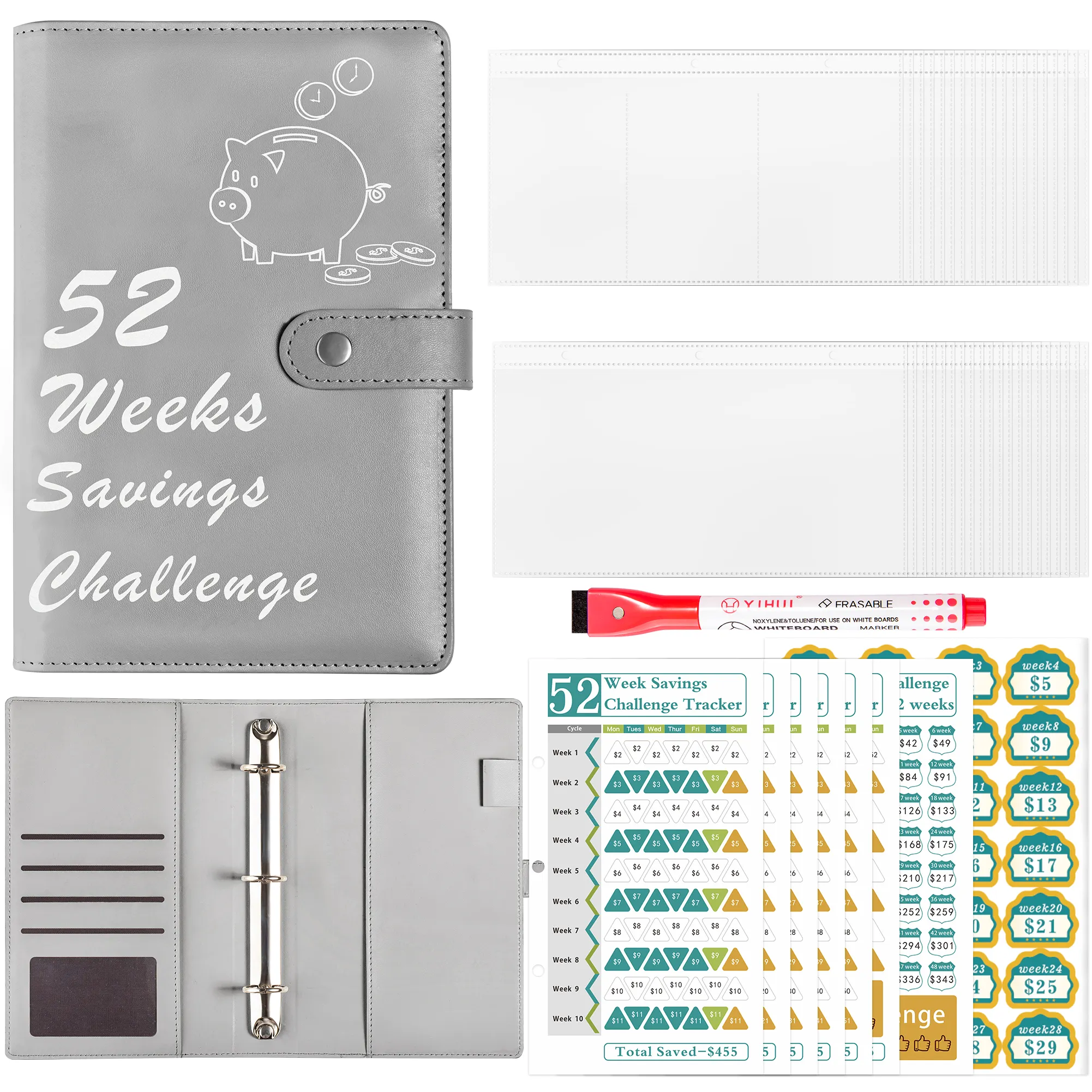 52 desafio semanal de economizar dinheiro com tampa de pressão, carteira bancária para economizar dinheiro, livro duro