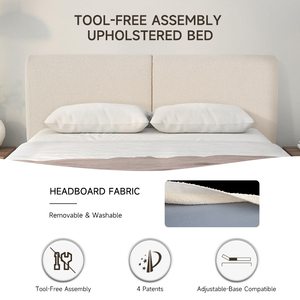 Tête de lit minimaliste moderne, cadre de lit double, base réglable, montage sans outil, lit rembourré - Product Image 2