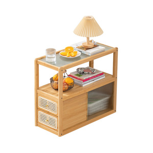 <b>Sofa</b> <b>Side</b> Cabinet With Storage Shelf Glass Top Wooden Living Room <b>Table</b> For Small Space - Product Image 5