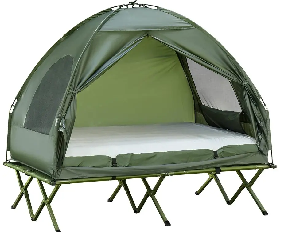 One Person Compact Pop Up Portable Folding Outdoor Tents Camping Cot Tent Combo Set