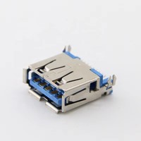 Konektor USB 3.0 Tipe A Female 9 Pin SMT Mount Port 30V 5A Berlapis Tepi Melengkung untuk PCB