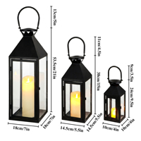Ensemble de trois porte-bougie noirs en métal, lanterne à bougie noire pour mariage, intérieur/extérieur, décoration de la maison