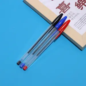 El portalápices de plástico transparente puede imprimir el logotipo bolígrafos simples baratos 934 Bolígrafo de oficina rojo azul negro