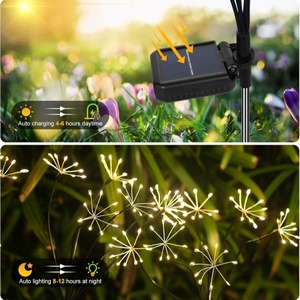 Lámpara LED Solar para <span class=keywords><strong>Jardín</strong></span>, Exterior, Impermeable IP65, Luz Blanca Cálida, Cable de Cobre, Efecto Fuegos Artificiales, Ángulo de Haz de 360°, Control por Botón, Regulable, Alta Potencia - Product Image 2
