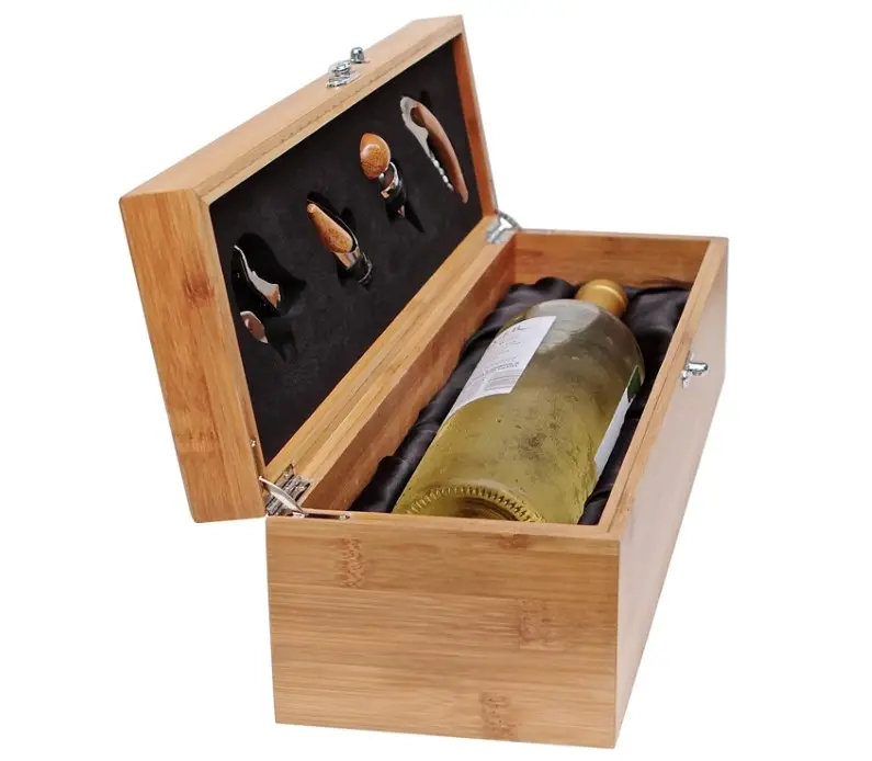 Wood Wine Bottle Opener Box Set Stainless Steel Waiter-Style Corkscrew Opener Kit Bamboo Wine Case with Tools Set