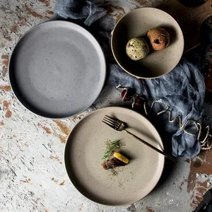 Crockery Design Factory Wholesale Ceramic Tableware Round Speckled Brown Matte Porcelain Pottery Plate For Hotel Restaurant