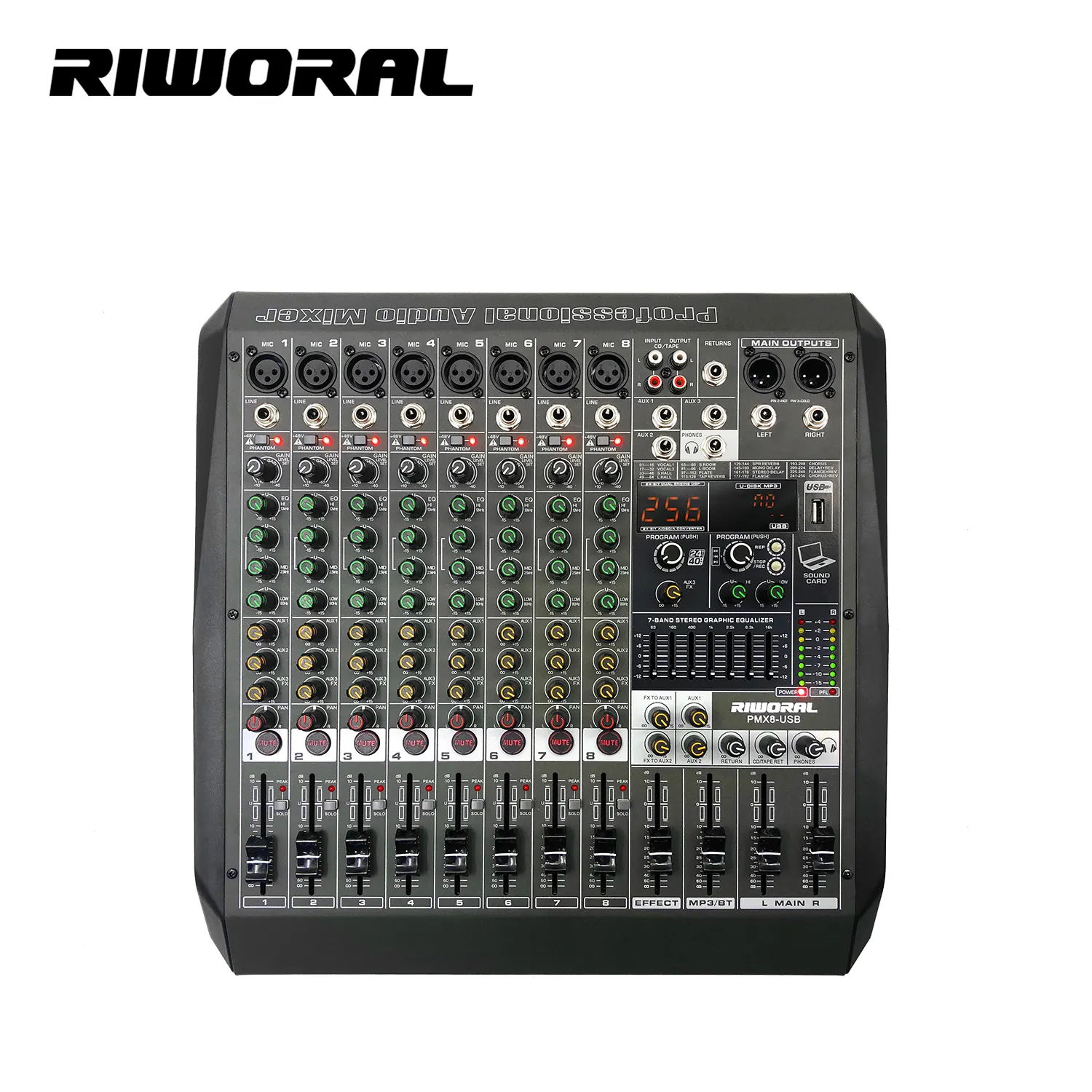 PMX8 Factory Direct Sales Performance Stage Audio Mixer Sound 8 Channels 256DSP 48V Professional Digital Mixer
