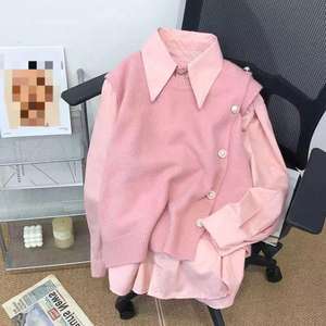Bestseller Frühjahr 2025: Neues Modisches Zweiteiliges Set für Damen aus Bonbonfarbener Strickweste und Hemd, 2-teiliges Set Hemd und Weste - Product Image 4