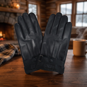 Gants en cuir de chèvre noir personnalisés pour hommes, chauds pour l'hiver, pour la conduite, la moto, le ski, les activités de plein air, les voyages, les sports, unis - Product Image 2