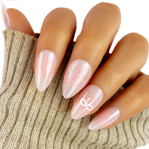 <span class=keywords><strong>Uñas</strong></span> Postizas al por Mayor, Diseño de Lujo en <span class=keywords><strong>Rosa</strong></span> Pálido Degradado con Brillantina Plateada, Forma Almendrada, <span class=keywords><strong>Uñas</strong></span> Artificiales - Product Image 3