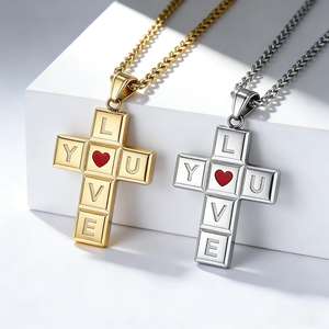 Collar con Cruz de Aleación de Zinc, Joyería Unisex, Regalo, Te Amo - Product Image 1