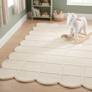 Tapis d'intérieur rectangulaire blanc en peluche tufté à la main de qualité standard, antidérapant, en coton, pour chambre d'enfant, style scandinave - Product Image 3