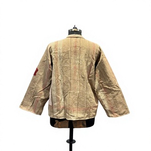 Handcrafted <b>Kantha</b> Short Quilted <b>Jacket</b> with Boho Patchwork Design Breathable 100% Cotton Shawl Collar - Product Image 4
