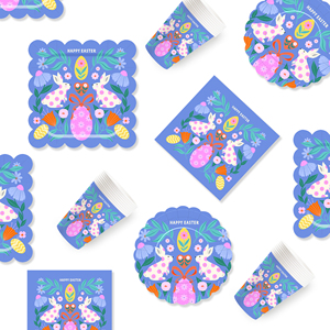 ชุดอุปกรณ์จัดงานเลี้ยงอีสเตอร์ DAMAI ลายกระต่าย ไข่ จาน ถ้วย ผ้าเช็ดปาก ช้อนส้อม ผ้าปูโต๊ะ ชุดภาชนะสำหรับงานเลี้ยงอีสเตอร์ - Product Image 4