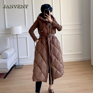 JANVENY <span class=keywords><strong>2022</strong></span> nouveau luxe <span class=keywords><strong>hiver</strong></span> vers le bas sans manches gilet femmes fermeture éclair ceinture à capuche diamant treillis épaissir chaud bouffant gilet - Product Image 4