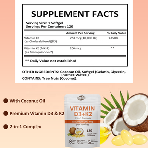 Cápsulas Blandas de Vitamina D3 de Alta Potencia 5000 UI + 100mcg K2 (como MK-7) de Marca Privada OEM para la Salud Ósea y Cardíaca, Fábrica Certificada GMP - Product Image 3