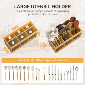 Wooden Cutlery Storage Box With Drainage <b>Kitchen</b> Organizer For Utensils Bamboo Material Water Resistant Design - Product Image 2