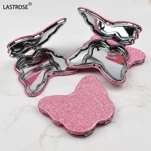 Factory Wholesale Pink Glitter Compact Fold Mirror Pink Compact Butterfly Dual Side Pocket <b>Makeup</b> Mirror - Product Image 6