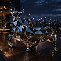 Sculpture de taureau grandeur nature en acier inoxydable poli miroir, moderne et personnalisée, résistante aux intempéries, décoration artistique extérieure