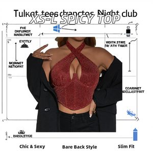 Nouveau à la mode décontracté haut Sexy chaud épicé bouton up arête de poisson dos nu court croix suspendu printemps arc acier anneau Slim Fit - Product Image 3