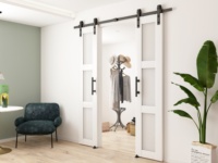 Porte de grange moderne à 3 panneaux en verre blanc avec quincaillerie coulissante Kit d'assemblage de bricolage Garantie 1 an-Accessoires pour portes et fenêtres