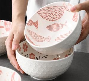 Assiettes et bols sous glaçure, service de table blanc en céramique, <span class=keywords><strong>vaisselle</strong></span> japonaise, service de table floral - Product Image 4