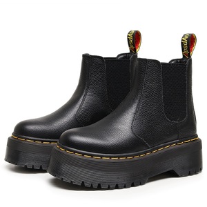 Chelsea Boots - Women's Thick-soled Motorcycle Boots - Genuine Leather Short Boots with Platform Sole - One-Piece Shoe - Product Image 5