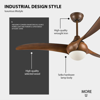 Nouveau ventilateur de plafond LED moderne de 52 pouces, 3 pales, télécommande, moteur DC 6 vitesses, lumière de salon, intensité variable, ABS, CRI 97, 2640 lumens
