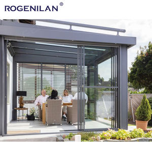 Rogenilan <span class=keywords><strong>Pergola</strong></span> à persiennes moderne en aluminium personnalisée et réglable en verre coulissant à faible émissivité pour terrasse - Product Image 2