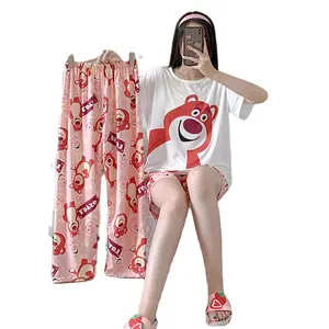Summer Women's Mickey Pajamas Cartoons Autumn Short Sleeve Shorts Trousers 3Pcs Sets Sleepwear Korean Version Cute Home Wear