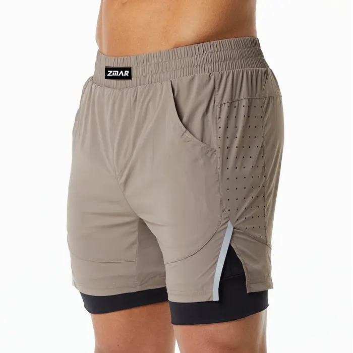 Индивидуальные мужские 4-полосные эластичные шорты, спортивные шорты для тренажерного зала, оптовая продажа