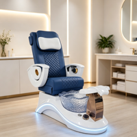 Fauteuil de pédicure de luxe, station de pédicure spa, fauteuil de massage des pieds inclinable électrique avec bol en verre et lumière LED pour salon de beauté des ongles