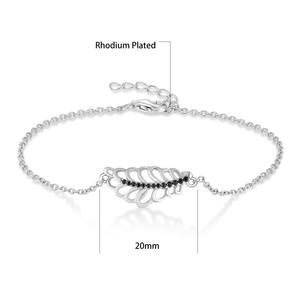 High Quality Rhodium Plated <b>Black</b> Cubic Zirconia Adjustable 925 Sterling Silver Leaf <b>Bracelet</b> for <b>Women</b> - Product Image 6