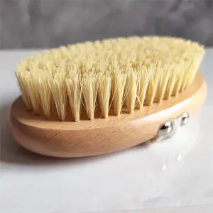 Custom Logo Round Wooden Natural Biodegradable Body Brush For Skin Bath Massage Brush Vegan Sisal Bristles Dry Brush