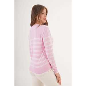Pull en tricot à col rond rayé rose pour femme, manches longues, décontracté, anti-boulochage, 14 Gg - Product Image 2