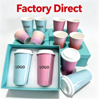 Lot de tasses en porcelaine de 450 ml avec couvercle en silicone – Tasses à lait durables et personnalisables de haute qualité  Cadeau promotionnel pour entreprise : Impression de motifs de cuisson à chaud