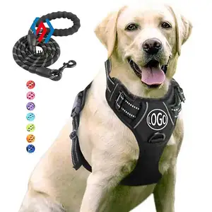 Custom LOGO durable comfortable pet dog harness with Reflective leash for Small medium large dogs