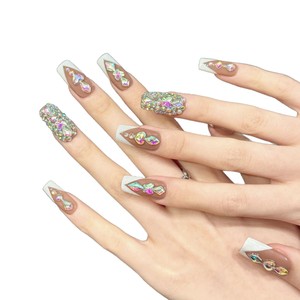 <span class=keywords><strong>Ongles</strong></span> carrés <span class=keywords><strong>à</strong></span> presser style français, faits main, avec nœud décoratif, <span class=keywords><strong>colle</strong></span> facile <span class=keywords><strong>à</strong></span> appliquer pour les doigts – Vente chaude - Product Image 3
