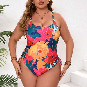 2 días de envío rápido nuevo de talla grande Sexy estampado Halter espalda descubierta arrugas una pieza traje de baño ropa de playa <span class=keywords><strong>Mujer</strong></span> traje de baño - Product Image 3