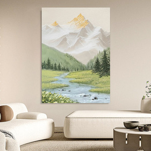 Pintura al óleo de paisaje pintada a mano, escena de montaña y río para decoración de sala de estar y dormitorio, obra de arte minimalista moderna - Product Image 2