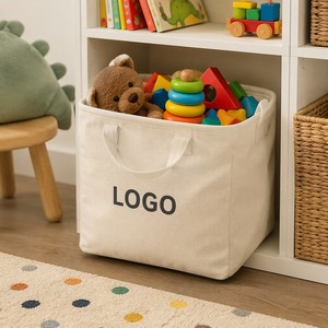 Canvas Vintage Solid Color <b>Toy</b> <b>Storage</b> Tote Basket with Handles <b>for</b> Kids Organizer Custom LOGO - Product Image 3