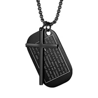 Nouveau personnalisé en acier inoxydable prière souhait gravé personnalisé unisexe carré armée carte croix pendentif collier