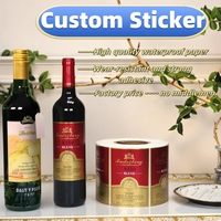 Etiquetas de papel impermeables adhesivas fuertes en relieve de lámina de oro personalizadas permanentes para botellas de vino tinto de whisky de cerveza-para bebidas