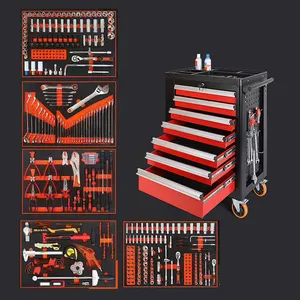 369 Pcs Steel 7 Drawers Tool Box Roller Cabinet Workshop Garage Rolling Tool Cabinet Trolley With Tools